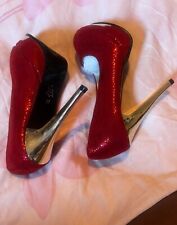Veowalk Women Shiny Red Extremely High Slip On Stilettos Chic Ladies Sparkly Uk4
