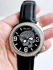 Marc Ecko Watch Black Genuin Leather And Crystals Skull new battery 