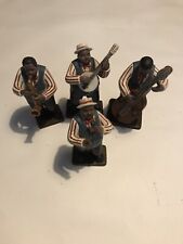 4 RARE Russ Berrie AFRICAN AMERICAN Jazz BLACK Musician FIGURINE Banjo Bass 8" T