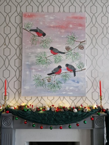 Bullfinches acrilic original - bullfinches,