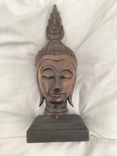 Buddha Head Statue on Wooden Base – 26cm tall, 10cm wide EX condition