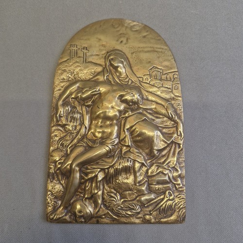 Vintage brass releif pieta the - brass, pieta/the