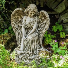 Beautiful Large Angel Memorial Stone Cast Statue Grave Ornament by DGS UK