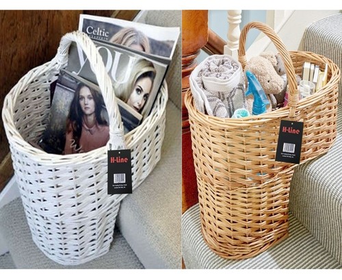 Oval wicker stair step storage - stair,