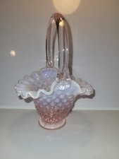 Fenton Vintage Cranberry Small Hobnail Basket, Logo On Base