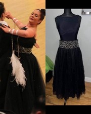 Black Ballroom Dance Dress With Detachable Belt With Pearl Details