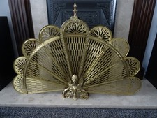 ANTIQUE BRASS GRIFFIN PEACOCK FOLD OUT FIRE SCREEN