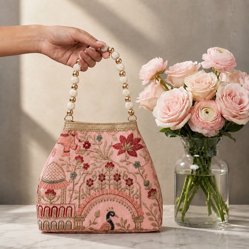 Embroidered peacock potli - potli, bag