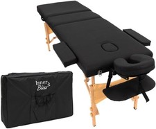 Massage Table Portable Beauty Bed Salon Couch Bed Wooden Legs 3 Sections Black