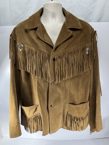 Brown suede leather fringed - leather,