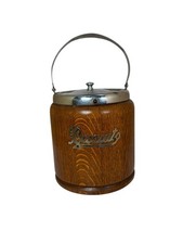 Vintage Wooden Biscuit Barrel with Metal Lid & Handle – Rustic Kitchen Decor