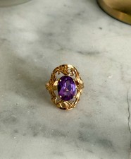 Soviet 14K Gold Ring 583 | Purple Gemstone | Size R | 7g Vintage USSR