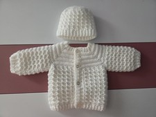 Handmade Crochet Newborn Baby Cardigan And Hat Set Never Worn