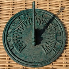 Vintage Green Cast Iron Garden Sun dial Ornament, Decorative Roman Numerals