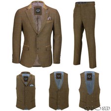 Men Tweed Check 3 Piece Suit
