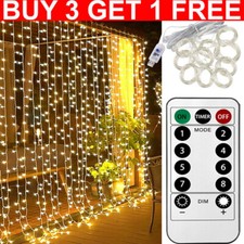 3x3m Christmas Warm White Lights Curtain String Fairy Lamp Wedding Party
