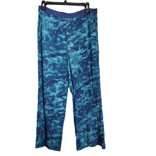 Soft Surroundings Pull On Pants M Petite Wide Leg Haute Savoie Blue Beach Rayon