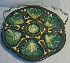 Vintage Green Yellow Oyster Serving Plate Saint Jean de Bretagne Sarreguemines