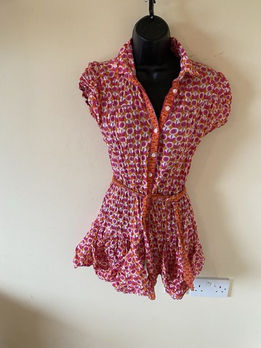 Pink orange long belted blouse - pink/orange,