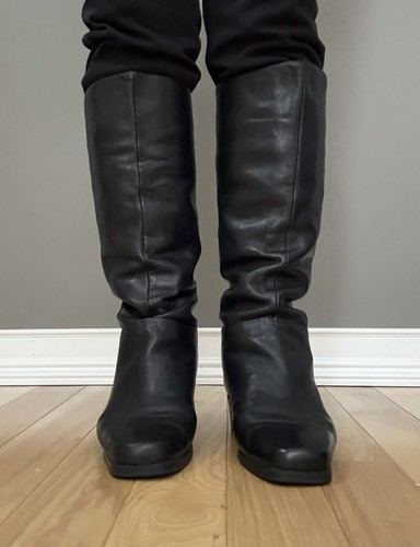 Black leather upper tall boots - black,