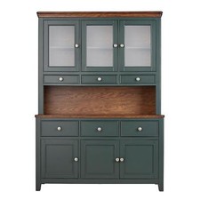 Large Display Cabinet Glass Door Dresser with Oak Top QUEENSBURY Bottle Green