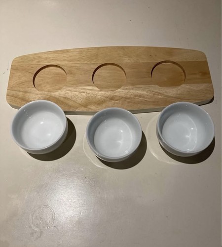 Ceramic dip bowls - 3, wooden
