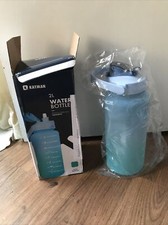 KAYMAN 2L Motivational Water Bottle With Time Marker SILICONE STROW BLUE & TEAL