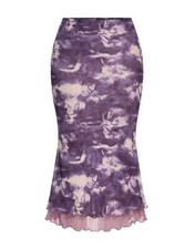  Womens Size 4-6 UK Purple Tie Dye Fitted Midi Bodycon Skirt Mermaid Trumpet XS