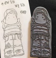 Magnolia Boy character baseball hat Edwin with cap cling rubber craft stamp