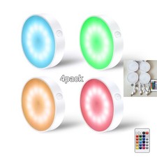4pk LAVAED Wireless LED Puck Lights Remote Control RGB+W Color Changing Cabinet 