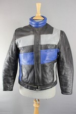 AMAZING BLACK, BLUE & GREY KETT COWHIDE LEATHER BIKER JACKET 36 INCH