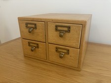 Vintage Oak Wooden Library Index Card File Cabinet - 4 Drawer