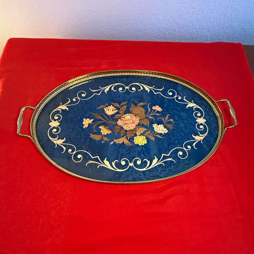 Large oval blue gold floral - oval, &