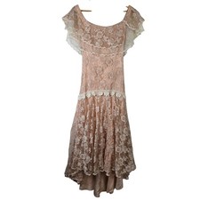 Loralie Original Vintage Lace Formal Prom Gown Peach Pink Floral Overlay Size 10