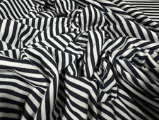Viscose Blend Single Jersey Fabric, Per Metre - Breton Stripe - Navy & White