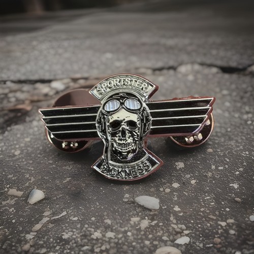 Winged skull biker pin - winged,