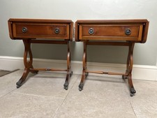 Pair Extending French Regency Style Side / Sofa / Bedside Tables with Leather 
