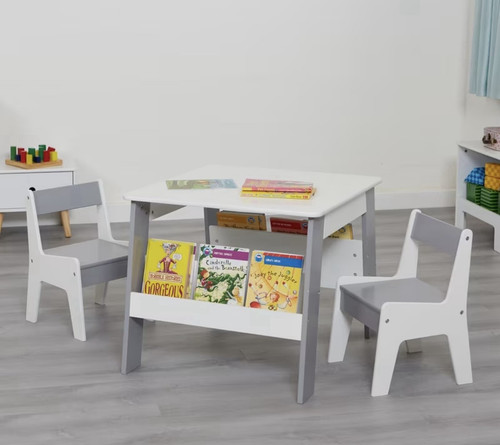 Kids white grey wooden table - white,
