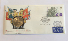 1953-1993 CORONATION ANNIVERSARY CROWN £5 COIN AND £10 STAMP COVER