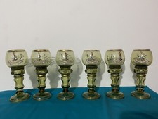 Vintage Bohemia Green Glass x 6