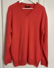 Glenmuir Mens Golf Jumper Size XL Coral British Lambswool Sweater Pullover Vneck