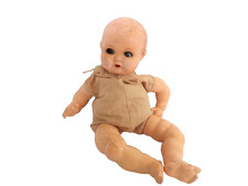 OLD FLIRTY EYED COMPOSITION & CLOTH DOLL