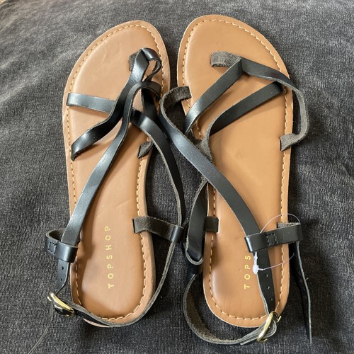 Topshop black leather - leather, sandals