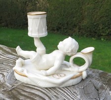 Antique Royal Worcester Chamberstick/Candlestick, Cherub, Drum & French Horn