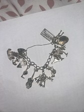 Vintage Silver 16 Charms Bracelet 60s/70s Style. Hinged And Interactive Charms