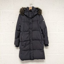 Superdry Padded Puffer Jacket Coat Parka Faux Fur Removeable Hood Navy - UK 14