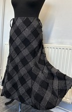 JOHN ROCHA PLAID FRING CHECK LADIES ELASTIC WAIST MIDI SWING DRESS SKIRT 8 10 