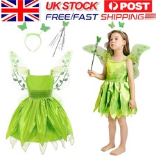 Kids Tinkerbell Fairy Pixie Fancy Dress Girls Princess Cosplay Costume Outfit--