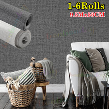 1-6X Plain Textured Wallpaper Thick Linen Embossed Woven Effect Grey Wall Paper