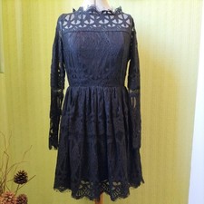 boohoo Lace Black  Dress  Long Sleeves Lined Size 10 USED GC